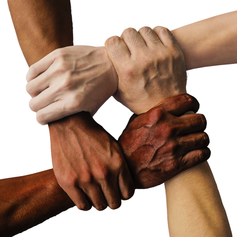 Four hands holding each other for support